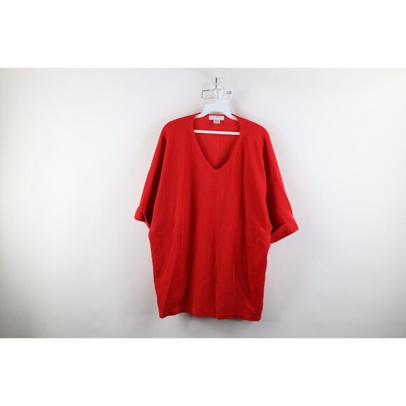 Vtg 90s Express Womens Large Faded Blank Baggy Thermal Ribbed Knit T-Shirt Red - Picture 1 of 11